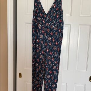 LOFT Green Floral Jumpsuit with Pink/red flowers